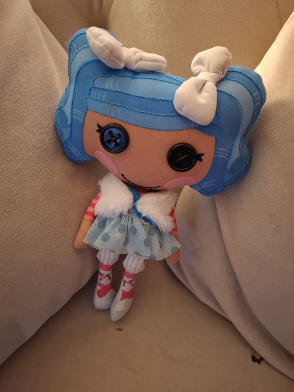 Blue-Haired Button-Eye Plush Doll